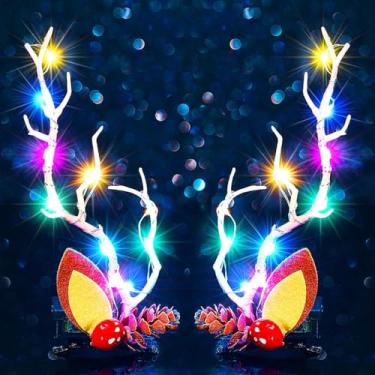 Imagem de Jeairts Grampos de cabelo de Natal iluminados com chifres de rena brilhantes acessórios de cabelo para mulheres