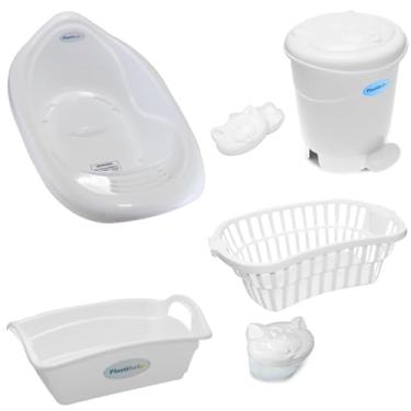 Imagem de Kit 6 pçs Bebe Banheira Cesto Organizador Saboneteira Porta-Algodão Lixeira (Branco)