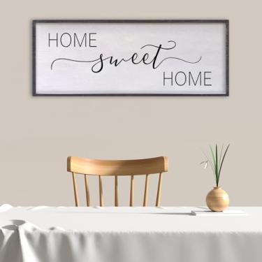 Imagem de FZZHYQCHY Decoração de parede Home Sweet Home 101,6 cm x 38,1 cm para quarto principal acima da cama sala de estar sobre sofá grandes placas de família arte decorativa (preto)