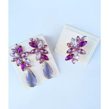 Imagem de Kit Anel com Brinco Londres em tons de Roxo - Mania de Mulher - Fabric