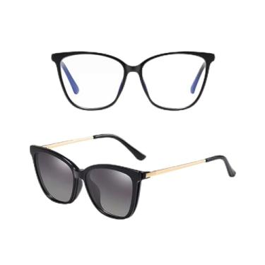 Imagem de Óculos de Grau com Clip On Solar Polarizado, Armação Preta com Hastes Douradas, 2 em 1