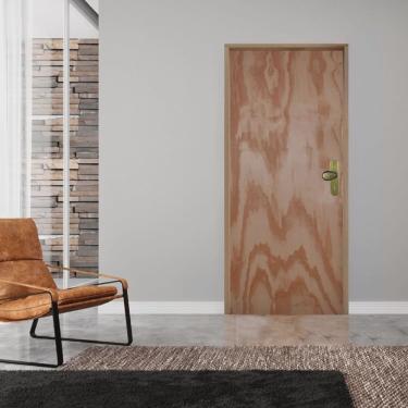 Imagem de Kit Porta Pronta Lisa 210x60cm Esquerdo Batente 14cm Fechadura Taco de Golf Rodam Portas