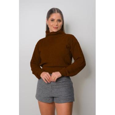 Imagem de Blusa Feminina De Frio Tricot Trançada Gola Alta Inverno - Calu Tricot