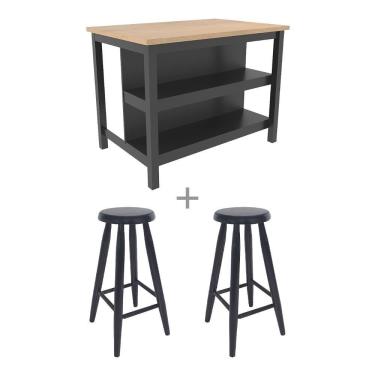 Imagem de Ilha Cozinha + 2 Banquetas Ditália 2 Pratel. Preto Cd-1019