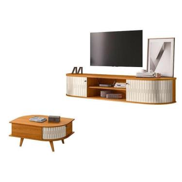 Imagem de Rack Bancada Suspensa Algarve Com Mesa De Centro Indianápolis Cinamomo Off White – Madetec