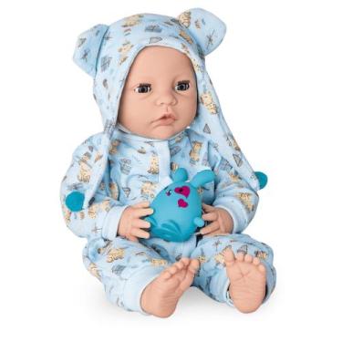 Imagem de Boneco Reborn New Born menino com Pijaminha Azul mamadeira - Divertoys