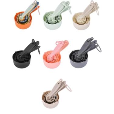 Imagem de Conjunto colorido de copos e colheres medidores de cozimento - 10 peças de utensílios de cozinha com escalas métricas/imperiais para seco/líquido (rosa, conjunto de 5 peças de colheres medidas)