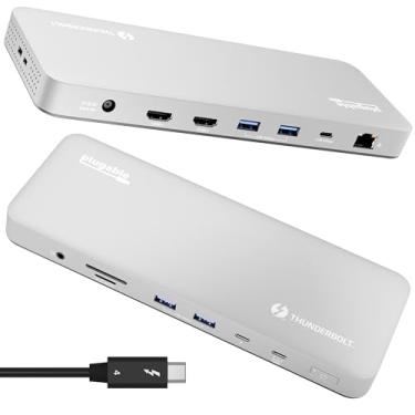Imagem de Plugable Base Thunderbolt 4 para MacBook Air M4 e Pro: estação de ancoragem de laptop sem driver de carregamento de 100 W com monitor duplo HDMI 4K ou 6K único, 6X USB, SD, Ethernet, certificado