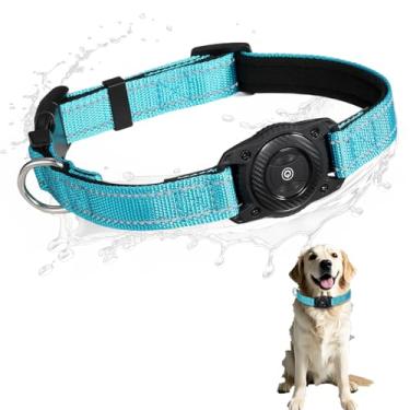 Imagem de SMART CC Coleira para cães Air Tag impermeável, Work for Apple Find My (não suporta suporte Andriod ajustável, coleira para cães com GPS para cães pequenos, médios e grandes (azul celeste)