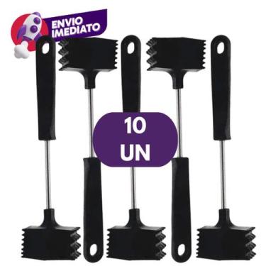 Imagem de Kit Martelo Amaciador 25cm Carne Batedor Aço Inox e Plástico Cozinha R
