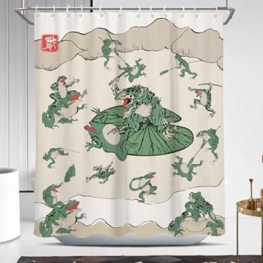 Imagem de Coxila Cortina de chuveiro com sapo engraçado, fofo, divertido, japonês, asiático, retrô, vintage, exclusivo, peculiar, estranho, novidade, crianças malucas, meninos, homens, adultos, adolescentes