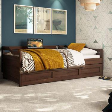 Imagem de Bicama Londrina Solteiro Castanho Escuro Madeira Pinus