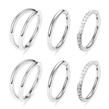 Imagem de MOQIKAKA Anéis de septo de nariz de aço cirúrgico 14G 16G 18G - Anéis de nariz de segmento de aço inoxidável Hoop Helix Cartilage Clicker Daith Tragus Sleeper Hoop Brincos para mulheres homens 6 mm, 8