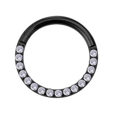 Imagem de 1 anel de septo de nariz preto de aço inoxidável Daith brinco argola sólida cartilagem tragus hélice anéis 16G piercing de septo joia segmento articulado argola com zircônia transparente
