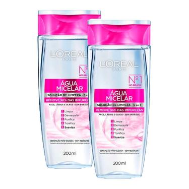 Imagem de Kit 2 Água Micelar L`oréal Solução de Limpeza 5 em 1 200ml
