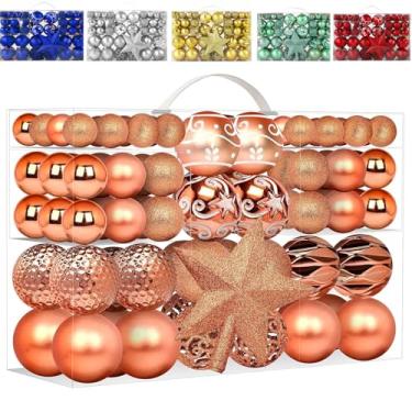 Imagem de Conjunto de 101 peças de enfeites de bolas de Natal, enfeite de árvore de Natal e corda para pendurar, bolas de Natal Emopeak - mini bolas de Natal inquebráveis para decorações de Natal (laranja,