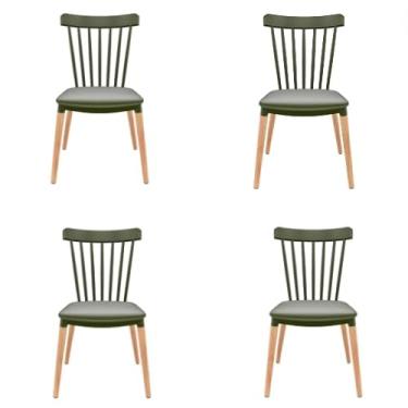 Imagem de Kit 4 Cadeiras para Sala de Jantar e Cozinha – Design Clássico Moderno com Assento em Polipropileno e Pés de Madeira (Verde Militar)