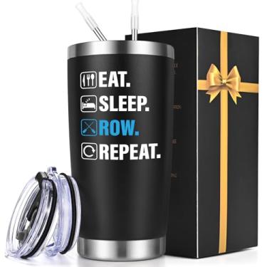 Imagem de Gtmileo Presentes de remo para tripulação, copo de viagem de aço inoxidável com isolamento a vácuo de parede dupla, presentes de barco de dia de Natal para homens e mulheres (567 g preto)