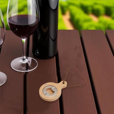 Imagem de Generic 1 peça abridor de garrafas magnético cão vestido como palhaço abridor de garrafas madeira de faia alça redonda ímã madeira marrom claro 6 x 8,5 x 1,2 cm