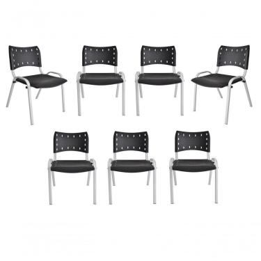 Imagem de Kit 7 Cadeiras Iso Para Escola Escritório Comércio Preta Base Branca