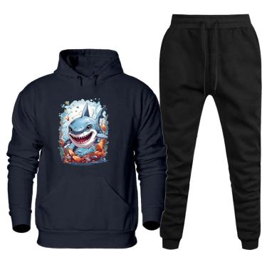 Imagem de Conjunto de Frio Canguru Blusa Quentinha Com Capuz Estampada e Calça Jogging Moletom Com Bolso