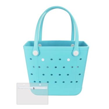 Imagem de Urvczza Bolsa de praia de borracha, bolsa feminina à prova d'água, para viagens, piscinas e academias, Azul água, Medium, Bolsa de praia à prova d'água