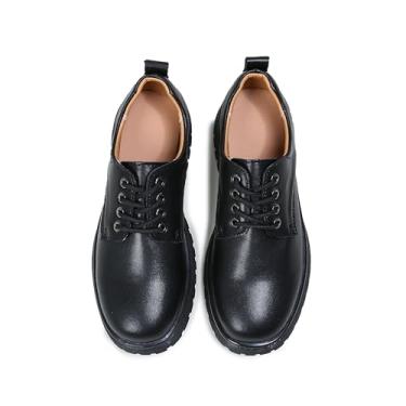 Imagem de Ruiatoo Sapato social feminino confortável com cadarço plataforma Oxford bico redondo Oxford sapato social, Preto, 37