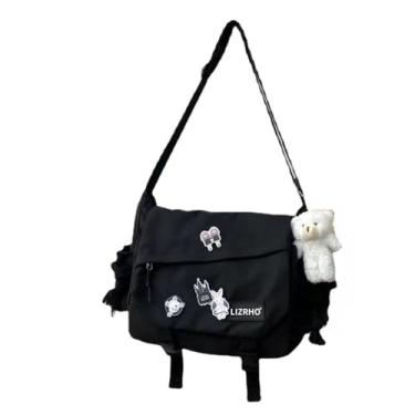 Imagem de Bolsa transversal de náilon casual com grande capacidade messenger ombro japonesa Kawaii Tendência rua Harajuku ferramenta abertura zipper e costura carro