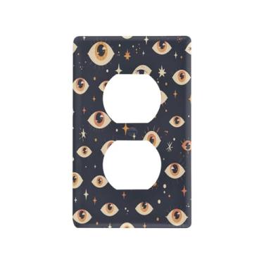 Imagem de Blueangle Simple Doodle Eyes Placa de parede com tomadas duplex, tamanho padrão, placas de cobertura de tomada elétrica de 1 gangue para decoração de quarto de escritório em casa, 4,53 x 2,76
