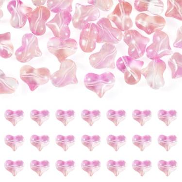 Imagem de KISSITTY 30 peças de contas de coração coração amor rosa cristal estético perfurado solto berloque espaçadores a granel para colares faça-você-mesmo, brincos, joias, artesanato, apanhadores de sol