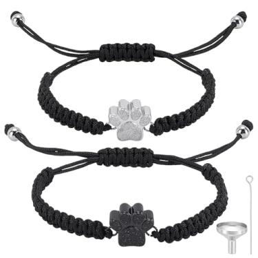 Imagem de UNICRAFTALE 2 peças ajustáveis de aço inoxidável de 3/4~7.6 cm com estampa de pata joia memorial de animal de estimação com fecho seguro urna lembrança para cinzas armazenamento presente para