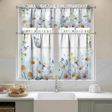 Imagem de sgqjdpmc Conjunto de 3 cortinas de cozinha borboleta e sanefas para cozinha, janelas sobre a pia, decoração de casa de fazenda, 70 x 91 cm