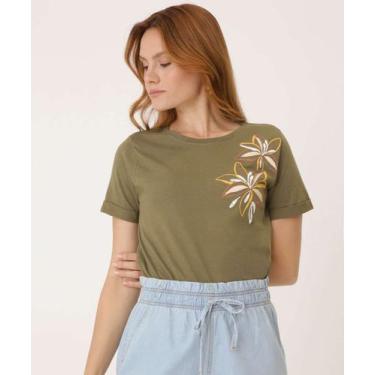 Imagem de Blusa Feminina Estampa Flor Manga Curta Marisa-01049, Verde, P