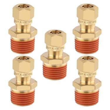 Imagem de HASAOMOI Conexões de União Reta de Compressão de Latão D.O.T 5 Peças, Tubo de 3/20.3 cm OD x 1/5.1 cm NPT Rosca União de Compressão de Ar Tubulação de Nylon para Caminhões Aéreos e Industriais