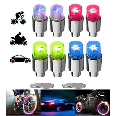 Imagem de YUERR 8 peças de luzes de LED para roda de bicicleta, hastes de válvula de pneu de carro, tampas de bicicleta à prova d'água, luzes de flash para pneus, acessórios refletores legais para crianças, homens, mulheres (multicoloridas)