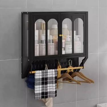 Imagem de Armário de medicamentos de metal - Armazenamento de banheiro montado na parede, prateleiras ajustáveis, organizador de vaso sanitário acima com barra de toalha, elegante penteadeira de banheiro para