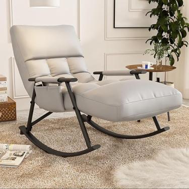 Imagem de Cadeiras de balanço de metal para sala de estar, quarto, com encosto alto, poltrona de encosto alto, cadeiras de balanço de 200 libras, cadeiras de balanço modernas (cinza, pés pretos)