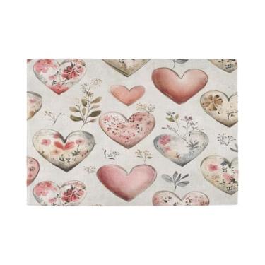 Imagem de Burbuja Jogo americano retrô coração flor conjunto de 4, tapetes de mesa laváveis antiderrapantes, resistentes ao calor para cozinha, mesa de jantar, ambientes internos e externos