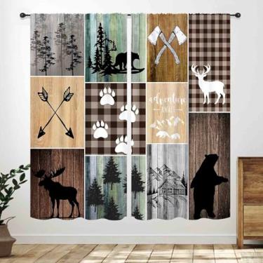 Imagem de Cortinas rústicas de cozinha, urso, cervo, alce, caça, animais selvagens, estilo rústico, estilo campestre de madeira, vintage, tratamentos de janela para quarto, sala de estar, porta de celeiro, 2