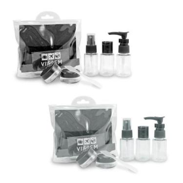 Imagem de 2 Kit De Frascos P/ Viagem De 7 Peças - Jacki Design Preto / Cinza