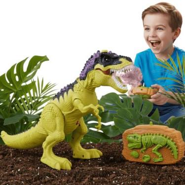 Imagem de Dinossauro Rex Controle Remoto Anda Solta Fumaça Luz E Som Brinquedo R