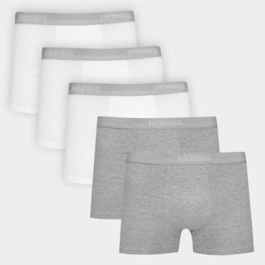 Imagem de Kit Cueca Boxer Hering 5 Peças, Branco, Cinza, P