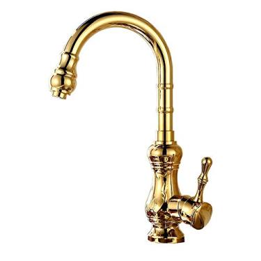 Imagem de XDYNJYNL Torneira de cozinha europeia retrô torneira luxuosa para pia de ouro com alça única para restaurante, lavabo, torneira de lavatório de lavatório com rotação de 360 graus