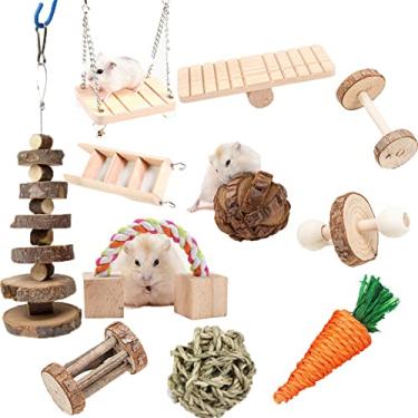 Imagem de Hlily Hamster Conjunto de brinquedos para mastiga, Brinquedos De Madeira Natural Para Hamster Brinquedos E Acessórios Para Gaiola Hamster Hideout, Natureza Tamanho Unico