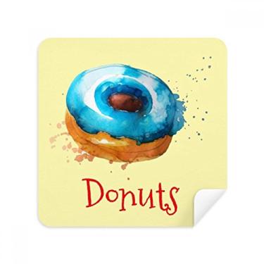 Imagem de Aquarela Pintada à Mão Azul Rosquinha Sobremesa Pano Pano Limpador de Tela Tecido Camurça Pacote com 2