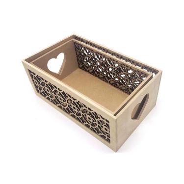 Imagem de Kit Caixa Organizadora Mdf Vazada com 2 Unidades 18,5x8x8cm, 15,5x5,5x8cm