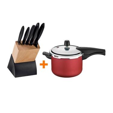 Imagem de KIT - Faqueiro Plenus 6 Peças + Panela de Pressão 4,5 Vancouver Vermelho - Tramontina