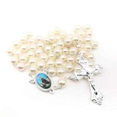 Imagem de Terço Nossa Senhora Aparecida Pérola Creme 8Mm