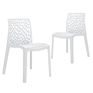 Imagem de Loft7, Kit Conjunto 2 Cadeiras Gruvyer, Polipropileno com Encosto Moderna Versátil para Sala de Jantar Cozinha Bar Restaurante Jardim Varanda Cafeteria Shopping Salão de Festas, Branco