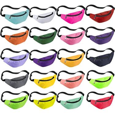 Imagem de 20 pochete néon, pochete de festa dos anos 80 ajustáveis, tecido Oxford colorido, bolsa de cintura para treino, viagem, corrida, com zíper para festas ao ar livre, mulheres, homens, 20 cores